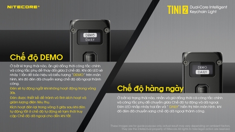 Đèn pin móc khóa NITECORE TINI2 độ sáng 500 lumens tầm chiếu xa 89m pin dung lượng 280mAh USB-C hiển thị OLED