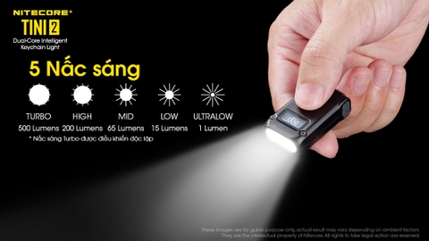 Đèn pin móc khóa NITECORE TINI2 độ sáng 500 lumens tầm chiếu xa 89m pin dung lượng 280mAh USB-C hiển thị OLED
