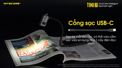 Đèn pin móc khóa NITECORE TINI2 độ sáng 500 lumens tầm chiếu xa 89m pin dung lượng 280mAh USB-C hiển thị OLED