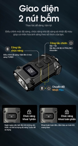 Đèn pin móc khóa mini NITECORE TINI3 – Đa nhiệt màu, 600 lumen, màn hình OLED