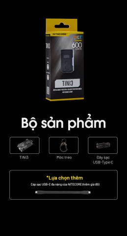 Đèn pin móc khóa mini NITECORE TINI3 – Đa nhiệt màu, 600 lumen, màn hình OLED