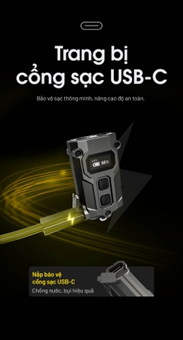 Đèn pin móc khóa mini NITECORE TINI3 – Đa nhiệt màu, 600 lumen, màn hình OLED