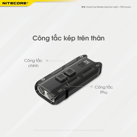 Đèn pin móc khóa NITECORE TIP SE sáng 700 lumens chiếu xa 90m pin dung lượng 500mAh USB-C