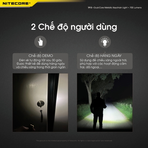 Đèn pin móc khóa NITECORE TIP SE sáng 700 lumens chiếu xa 90m pin dung lượng 500mAh USB-C