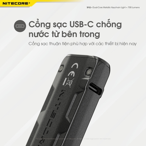 Đèn pin móc khóa NITECORE TIP SE sáng 700 lumens chiếu xa 90m pin dung lượng 500mAh USB-C
