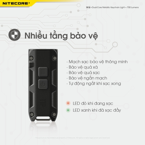 Đèn pin móc khóa NITECORE TIP SE sáng 700 lumens chiếu xa 90m pin dung lượng 500mAh USB-C
