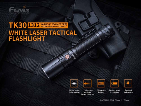 Đèn pin chiếu xa laser trắng FENIX TK30 độ sáng 500 lumen chiếu xa 1200m pin sạc 21700 kèm theo