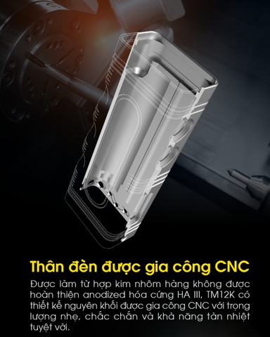 Đèn pin tác chiến NITECORE TM12K sáng 12.000lm tầm chiếu xa 250m công tắc đuôi kép phản ứng nhanh