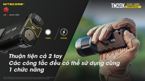 Đèn pin tác chiến NITECORE TM20K sáng 20.000 lumens chiếu xa 290m pin 9.600mAh công tắc phản ứng nhanh