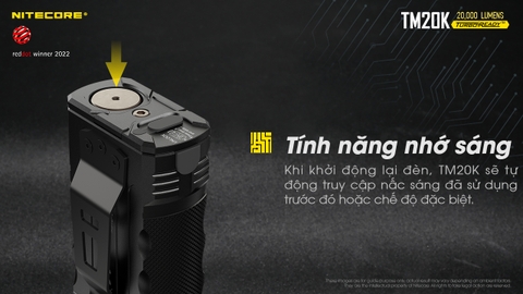 Đèn pin tác chiến NITECORE TM20K sáng 20.000 lumens chiếu xa 290m pin 9.600mAh công tắc phản ứng nhanh