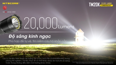 Đèn pin tác chiến NITECORE TM20K sáng 20.000 lumens chiếu xa 290m pin 9.600mAh công tắc phản ứng nhanh