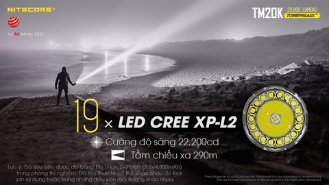Đèn pin tác chiến NITECORE TM20K sáng 20.000 lumens chiếu xa 290m pin 9.600mAh công tắc phản ứng nhanh