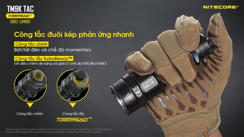 Đèn pin tác chiến NITECORE TM9K TAC sáng 9800lm chiếu xa 280m pin 5.000mAh công tắc kép phản ứng nhanh