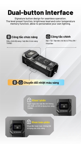NITECORE TUP2 - Đèn pin móc khóa 1200 lumen 3 nhiệt màu màn OLED, sạc USB-C