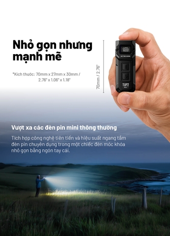 NITECORE TUP2 - Đèn pin móc khóa 1200 lumen 3 nhiệt màu màn OLED, sạc USB-C