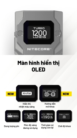 NITECORE TUP2 - Đèn pin móc khóa 1200 lumen 3 nhiệt màu màn OLED, sạc USB-C