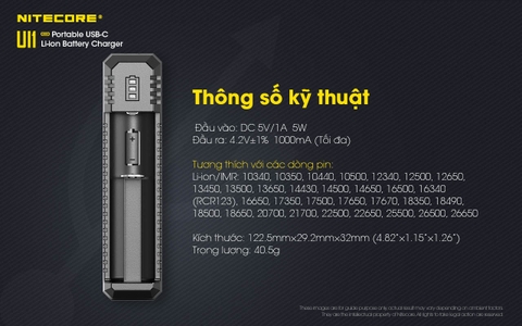 Sạc đơn NITECORE UI1 Đầu vào USB-C