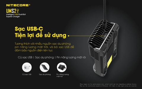 Sạc đôi NITECORE UMS2 đầu vào USB-C