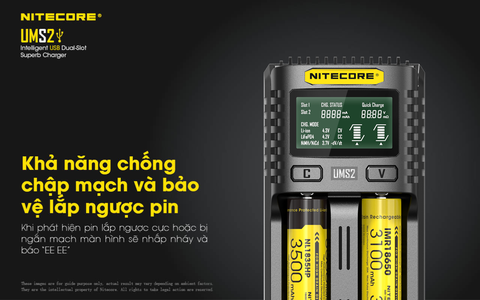 Sạc đôi NITECORE UMS2 đầu vào USB-C