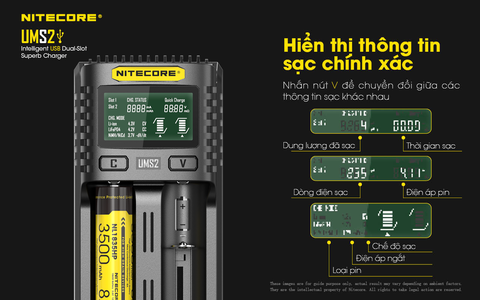 Sạc đôi NITECORE UMS2 đầu vào USB-C