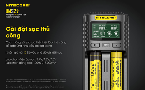 Sạc đôi NITECORE UMS2 đầu vào USB-C