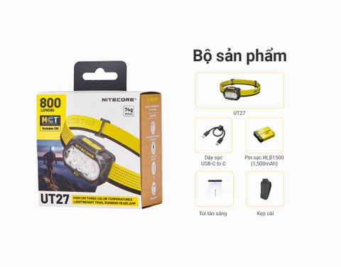 NITECORE UT27 MCT - Đèn đeo đầu chạy trail 800lm chiếu xa 168m, CRI & 3 nhiệt màu, 2 pin 1500mAh