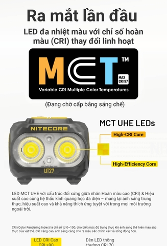 NITECORE UT27 MCT - Đèn đeo đầu chạy trail 800lm chiếu xa 168m, CRI & 3 nhiệt màu, 2 pin 1500mAh