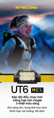 Đèn đội đầu NITECORE UT6 1600 lumen, 3 nhiệt màu, pin 4000mAh chuyên chạy trail