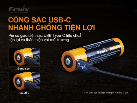 Pin sạc FENIX 21700 dung lượng 5000 mAh cổng sạc USB