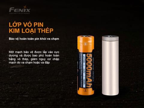 Pin sạc FENIX 21700 dung lượng 5000 mAh cổng sạc USB