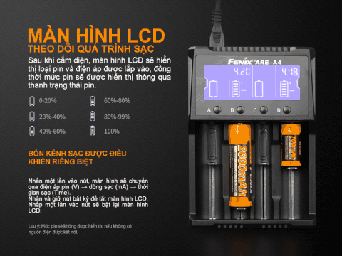 Sạc pin 4 kênh cao cấp đa năng Fenix ARE-A4