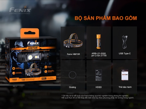 Đèn pin đội đầu FENIX HM70R độ sáng 1600 lumen chiếu xa 186m pin 21700 5000mAH sạc USB C