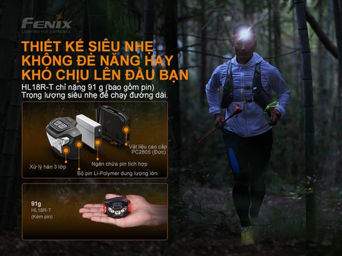 Đèn pin đội đầu siêu nhẹ FENIX HL18R-T sáng 500 lumen chiếu xa 82m sạc USB