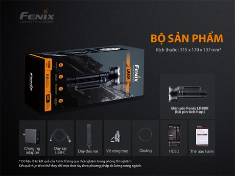 Đèn pin FENIX LR80R độ sáng 18.000 lumen chiếu xa 1130m pin tích hợp 7.2V 12.000mAh sạc USB C kiêm Power Bank