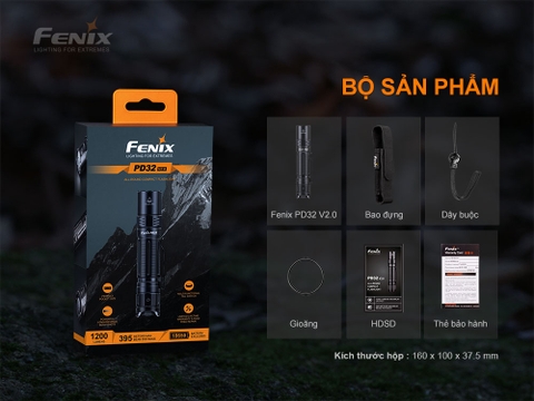 Đèn pin FENIX PD32 V2.0 độ sáng 1200 lumens chiếu xa 395m pin 18650