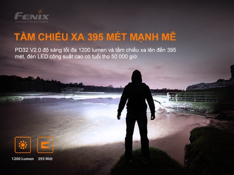 Đèn pin FENIX PD32 V2.0 độ sáng 1200 lumens chiếu xa 395m pin 18650