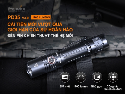 Đèn pin FENIX PD35 V3.0 độ sáng 1700 lumen chiếu xa 357m pin sạc 18650 2600mAh kèm theo
