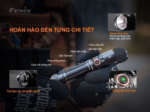 Đèn pin FENIX PD35 V3.0 độ sáng 1700 lumen chiếu xa 357m pin sạc 18650 2600mAh kèm theo