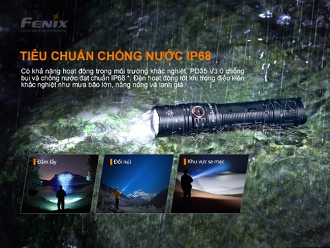 Đèn pin FENIX PD35 V3.0 độ sáng 1700 lumen chiếu xa 357m pin sạc 18650 2600mAh kèm theo
