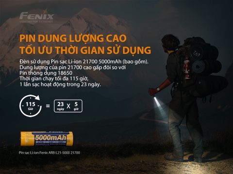 Đèn pin FENIX PD36R độ sáng 1600lm chiếu xa 283m sạc USB C pin 21700 5000mAh kèm theo