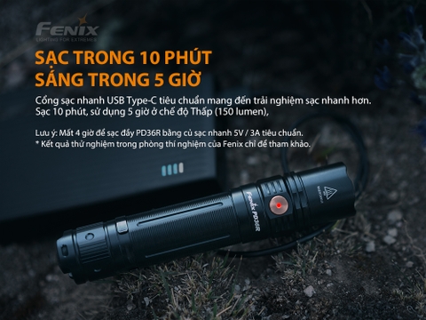 Đèn pin FENIX PD36R độ sáng 1600lm chiếu xa 283m sạc USB C pin 21700 5000mAh kèm theo