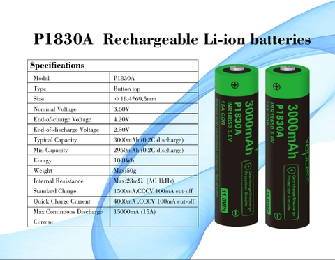 Pin sạc VAPCELL P1830A dung lượng 3000mAh