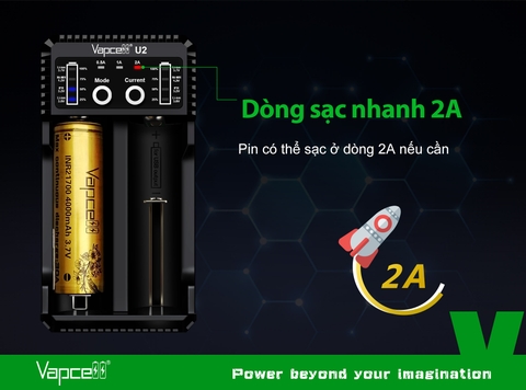 Sạc pin đôi thông minh VAPCELL U2 dòng sạc nhanh 2A