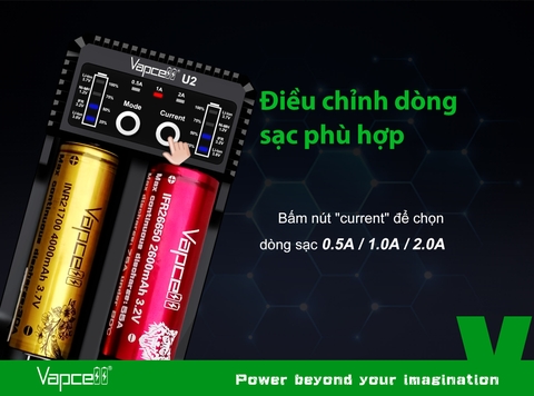 Sạc pin đôi thông minh VAPCELL U2 dòng sạc nhanh 2A