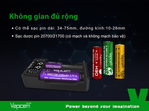 Sạc pin đôi thông minh VAPCELL U2 dòng sạc nhanh 2A