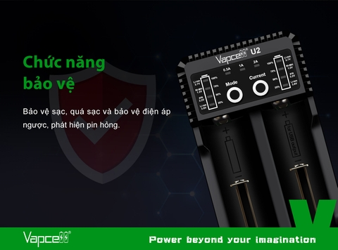 Sạc pin đôi thông minh VAPCELL U2 dòng sạc nhanh 2A