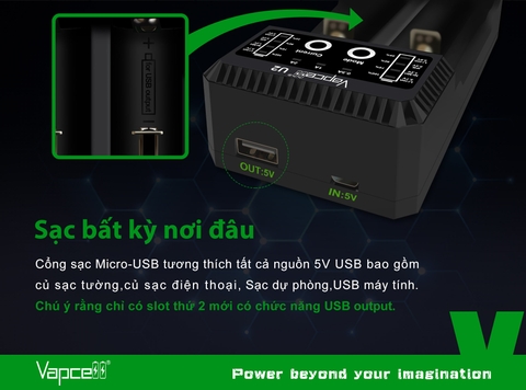 Sạc pin đôi thông minh VAPCELL U2 dòng sạc nhanh 2A