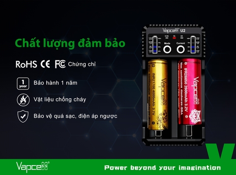 Sạc pin đôi thông minh VAPCELL U2 dòng sạc nhanh 2A