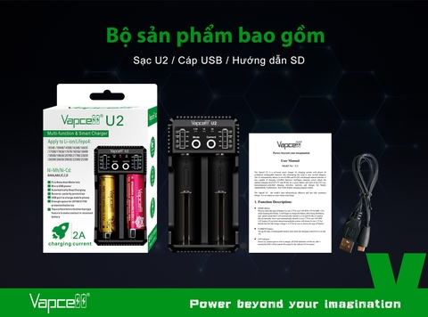 Sạc pin đôi thông minh VAPCELL U2 dòng sạc nhanh 2A