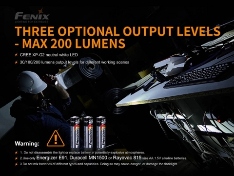 Đèn pin công nghiệp FENIX WF11E độ sáng 200 lumen chiếu xa 185m chống cháy nổ, đuôi nam châm , dùng 3 pin kiềm AA